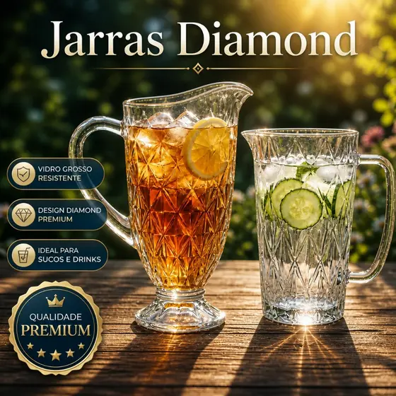 Jarra De Vidro Diamond 1.2L Para Água Suco Drinks Chá Transparente Diamante Resistente Buffet