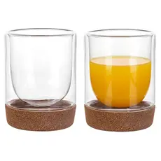 Kit Jogo 2 4 6 Copos Térmicos Parede Dupla 300ml Base de Cortiça Cozinha Suco Café Isolamento Térmico Restaurante Buffet