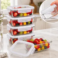 Conjunto 5 Pote 640ml Vidro Hermético Borossilicato Jogo Kit Marmita Forno Microondas Freezer