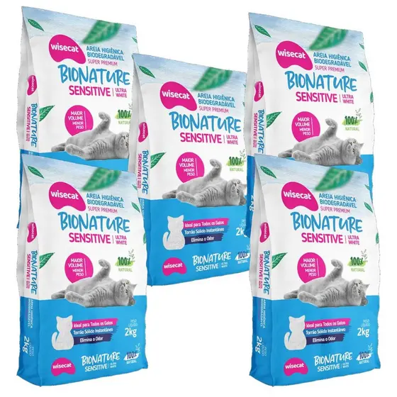 Areia Higiênica De Mandioca Para Gatos Sensitive 2kg kit 5Un