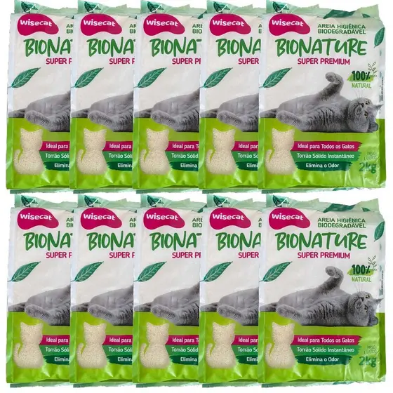 Areia De Mandioca Para Gatos Wisecat 2kg Kit 10Un