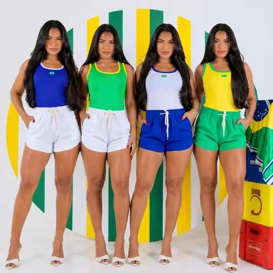 Regata Brasil Feminina Copa do Mundo Ribana Canelada Blusa Cropped Bandeira Algodão Moda Blogueira