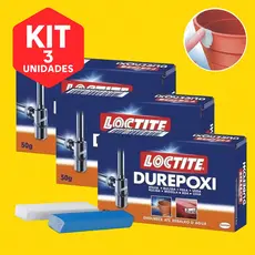 Kit 3 Durepoxi 50g Massa Epóxi Loctite Cinza Para Metal