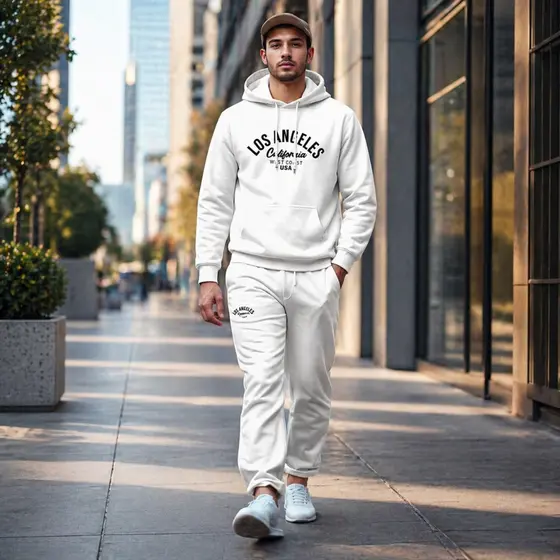 Conjunto Blusa De Frio Masculino Moletom + Calça Moletom Los Angeles Calif Canguru Algodão Unissex Promoção