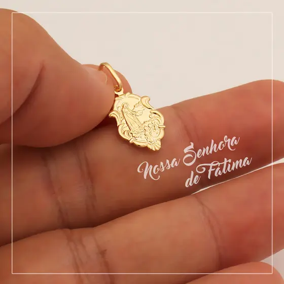 Pingente Nossa Senhora de Fátima 14mm, Banhado em Ouro Legítimo 18k
