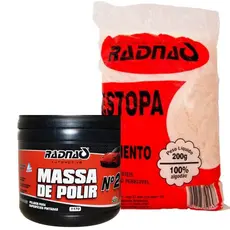 Kit c/1 Massa Para Polir N°2 + 1 Estopa Elimina Riscos E Manchas RADNAQ Massa Para Polir Extra Fina Branca - Elimina Riscos Superficiais - Não Mancha Borrachas ou Partes Plásticas - Remove Manchas Superficiais e elimina micro riscos na superfície da Pintu