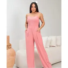 Macacão Feminino Pantalona Alça Fina com Bolso Tecido Leve e Confortável