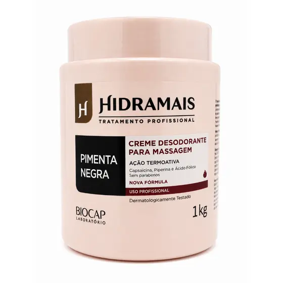 Hidramais Creme para Massagem Pimenta Negra Lipotérmico Corporal 1kg Redução Gordura Localizada e Massagem Modeladora