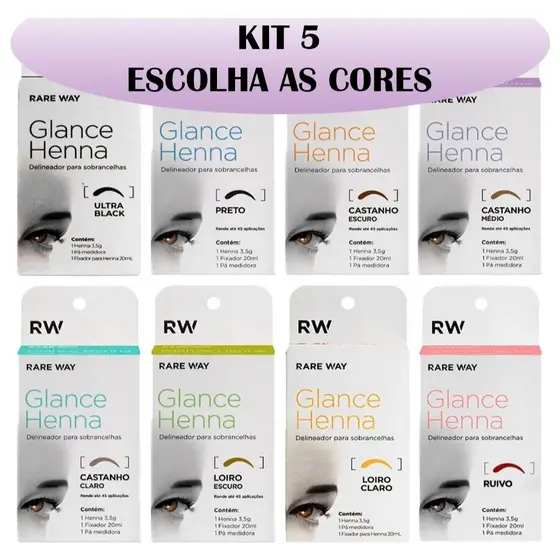 Kit 5 Hennas Glance Para Sobrancelhas Rare Way 100% Natural