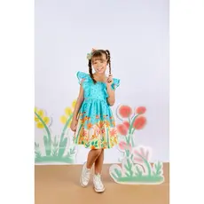 Vestido infantil tropical selva colorida com laço