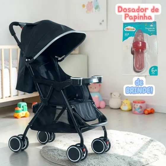 Carrinho de Bebê Passeio Assento Acolchoado Reclinável Até 20kg Com Porta Copos +BRINDE