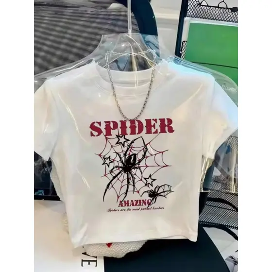 Cropped Aranha Street Estiloso Blusinha 100% Algodão Moderna Moda Urbana