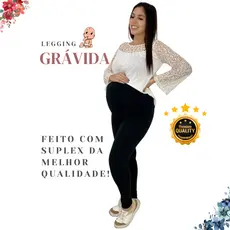 Calça Legging Gestante Maternidade Gravida  Cintura Cós Alta Confortável Gestação Preto Fitness