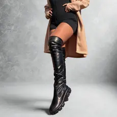 Bota Over The Knee Improvizzo Cano Alto Tratorada Feminina Confortável com Elástico Salto 5cm - 673