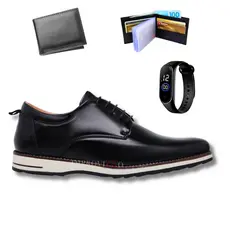 Kit Sapato Social Masculino Oxford Acessórios Carteira e Relógio Para Eventos Trabalho e Casual