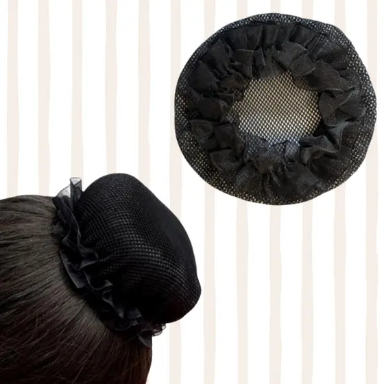 Redinha de Cabelo Coque com Frufru Preta Resistente - Ballet, Enfermagem, Patinação e Dia a Dia (Infantil e Adulto)