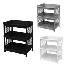 Estante com 3 Prateleiras Organizadora de Plástico Modular Multiuso para Cozinha Quarto Escritório Fruteira