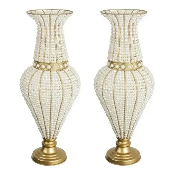 Vaso De Pedraria Jarros Festa Casamento Conde Argola Cristal Perola 60cm 2 Peças