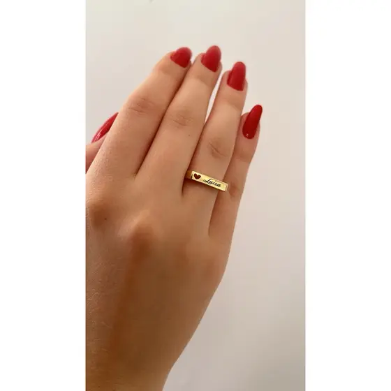 Anel Chapinha Com Nome Gravado em Banho de Ouro
