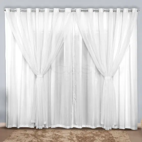 Cortina Microfibra com Voil - 3,00 x 2,70 metros grande semi blackout Decoração para Quarto e Sala