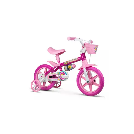 BICICLETA INFANTIL NATHOR FLOWER ARO 12 COM RODINHAS ROSA