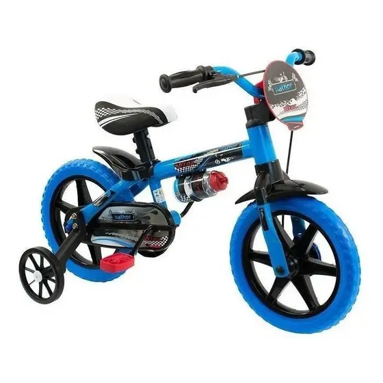 BICICLETA INFANTIL NATHOR VELOZ AZUL ARO 12 COM RODINHAS E FREIO A TAMBOR
