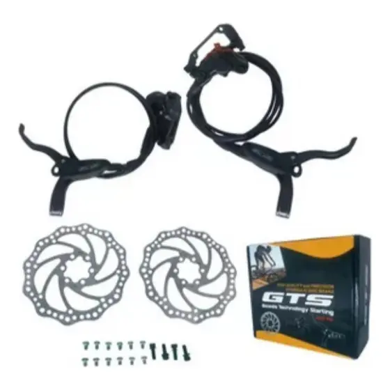 KIT FREIO HIDRÁULICO GTS PRETO COM DISCOS E PASTILHAS PARA BIKE MTB