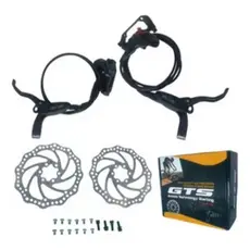 KIT FREIO HIDRÁULICO GTS PRETO COM DISCOS E PASTILHAS PARA BIKE MTB