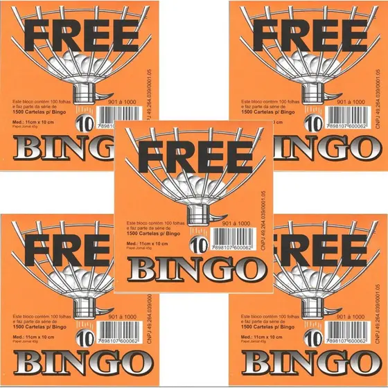 Kit C/ 5 Blocos Cartela De Jogo Bingo Jornal 100fls 11x10cm