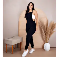 Jardineira Macacão Longa  Macaquinho Feminino Suspensório Com Bolso Jardineiras Femininas