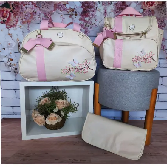 kit bolsas de bebê de maternidade redonda ramos com borboletas