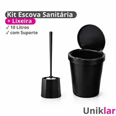 Kit Lixeira 10 Litros Preta Com Tampa Click E Escova Sanitária Com Suporte