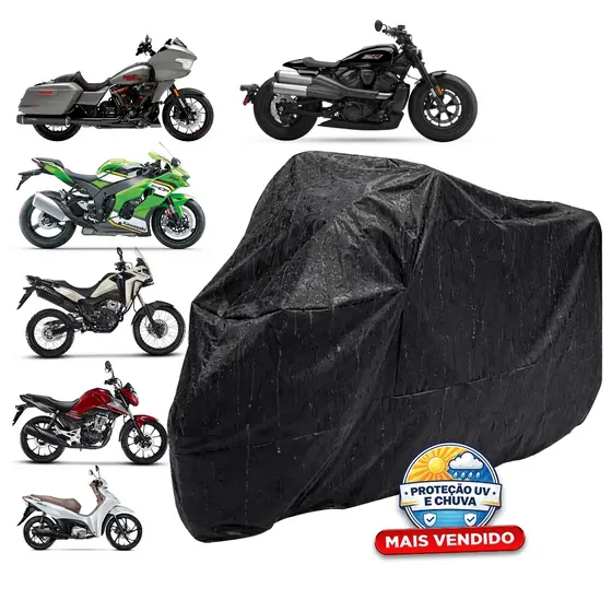 Capa Moto Impermeável Reforçada Anti-UV Proteção Contra Sol Chuva Poeira Modelo Universal