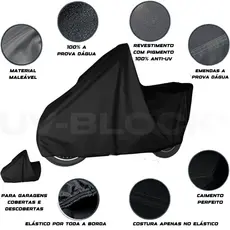 Capa Cobrir Moto Motocicleta Impermeável Sol e Chuva Cor Preto UV BLOCK