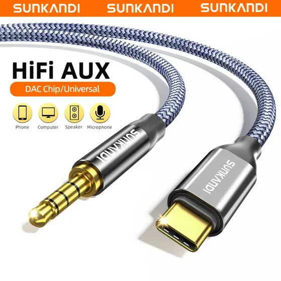 SUNKANDI USB C Para 4 Pólos 3.5mm Cabo Aux De Áudio Suporte Micro Controle De Linha De Música Celular Computador TV