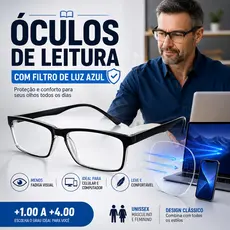 Óculos de Leitura Anti Luz Azul para Leitura Celular e Computador +1.00 a +4.00