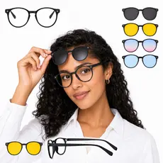 Óculos Armação Clip On Para Grau Redondo 6 em 1 Masculino Lentes Polarizadas 2231