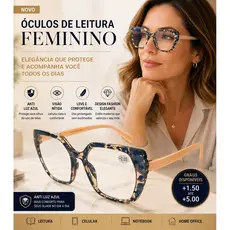 Óculos de Leitura Feminino Grande Anti Luz Azul Elegante Moderno Para Celular e Leitura
