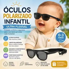 Óculos de Sol Infantil Polarizado Silicone UV400 Bebê Criança 0-3 / 3-6 Anos Com Faixa Elástica