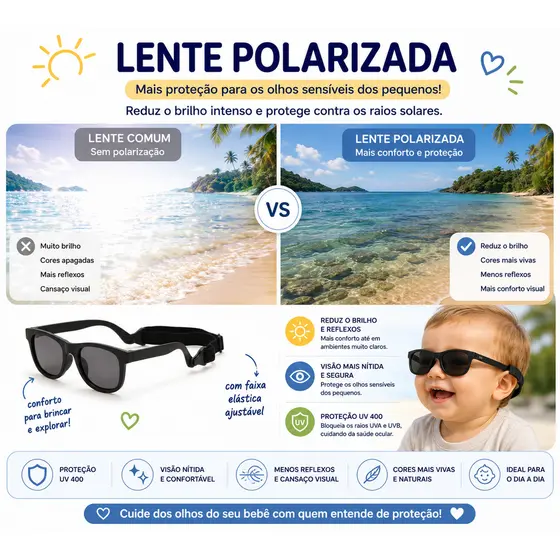 Óculos De Sol Baby Rosa Com Alça Ajustável 3m+ Bebê Lente Polarizado
