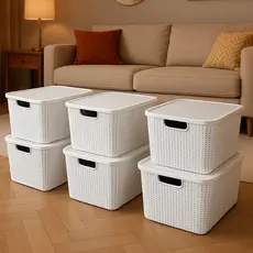 Kit 2/4/6 Caixas Organizadora Rattan 7 Litros Branco - Cesto Armazenamento Guarda Organiza a Casa