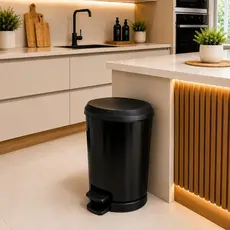 Lixeira Preta Lisa C/ Pedal E Tampa LUXO 20 Litros ou 10L Para Banheiro Escritório Cozinha Lavanderia