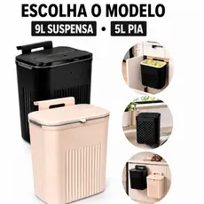 Lixeira Suspensa com Suporte Adesivo e Alça de Pendular 9 Litros Com Tampa Cozinha Sala Banheiro