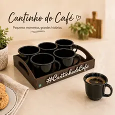 xicaras para cafe - kit cantinho do café com 6 xícaras em acrílico - Bandeja em MDF com aplique
