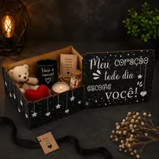 Caixa Organizadora MDF com Tampa Presente Meu coração todo dia escolhe você 23x17x9 Cm