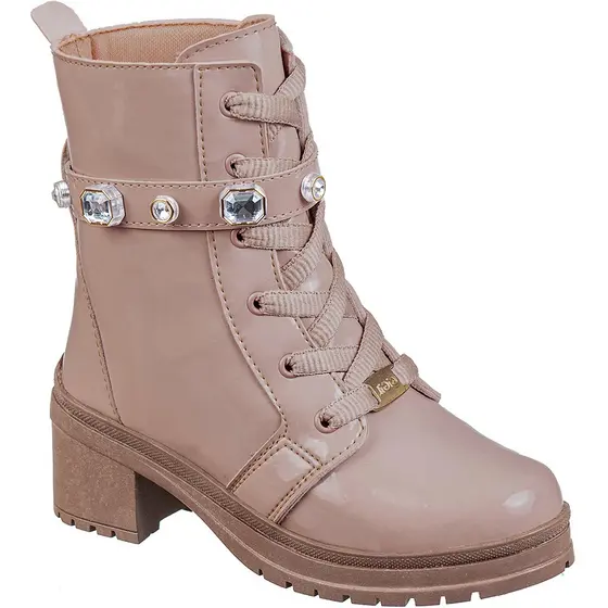 Bota Montaria GiGiL Teen Infantil Coturno Salto Menina Cano Curto Tira Strass Confortável Moda