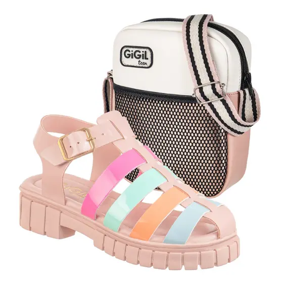 Kit Sandália Infantil Menina Papete Super Confortável Antiderrapante Emborrachada Com Bag Ombro Transversal Promoção