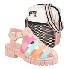 Kit Sandália Infantil Menina Papete Super Confortável Antiderrapante Emborrachada Com Bag Ombro Transversal Promoção