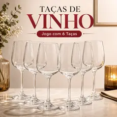 Jogo 6 Taças de Vinho 360ml Vidro Transparente Taça para Vinho Mesa Posta Jantar Festas Elegante