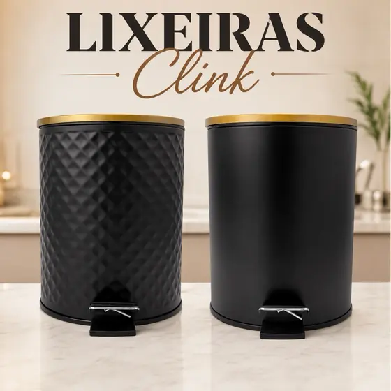 Lixeira banheiro 5 litros Tampa Bambu com Pedal Decorativa Premium Clink Clean Soft Close Moderna